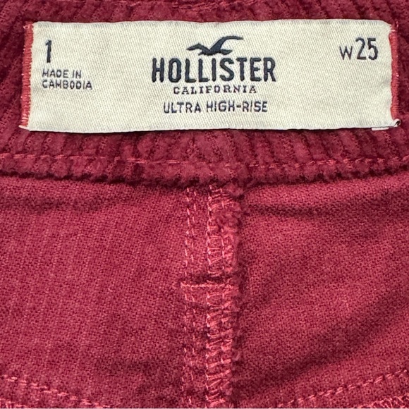 Hollister Ultra High Rise Corduroy Pants Red Wine Womens Size 1 W25 - Picture 4 of 6